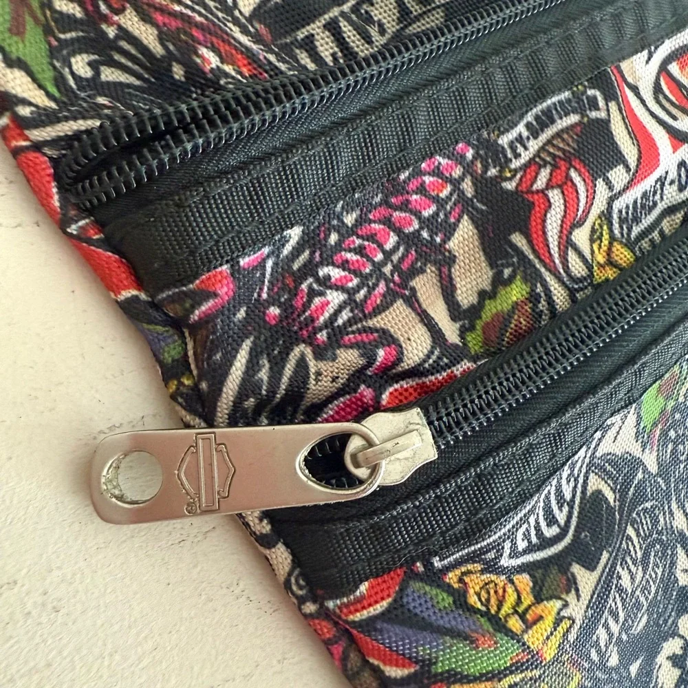 Harley-Davidson Floral Tattoo Print Multi-Color Multi Compartment Crossbody Bag